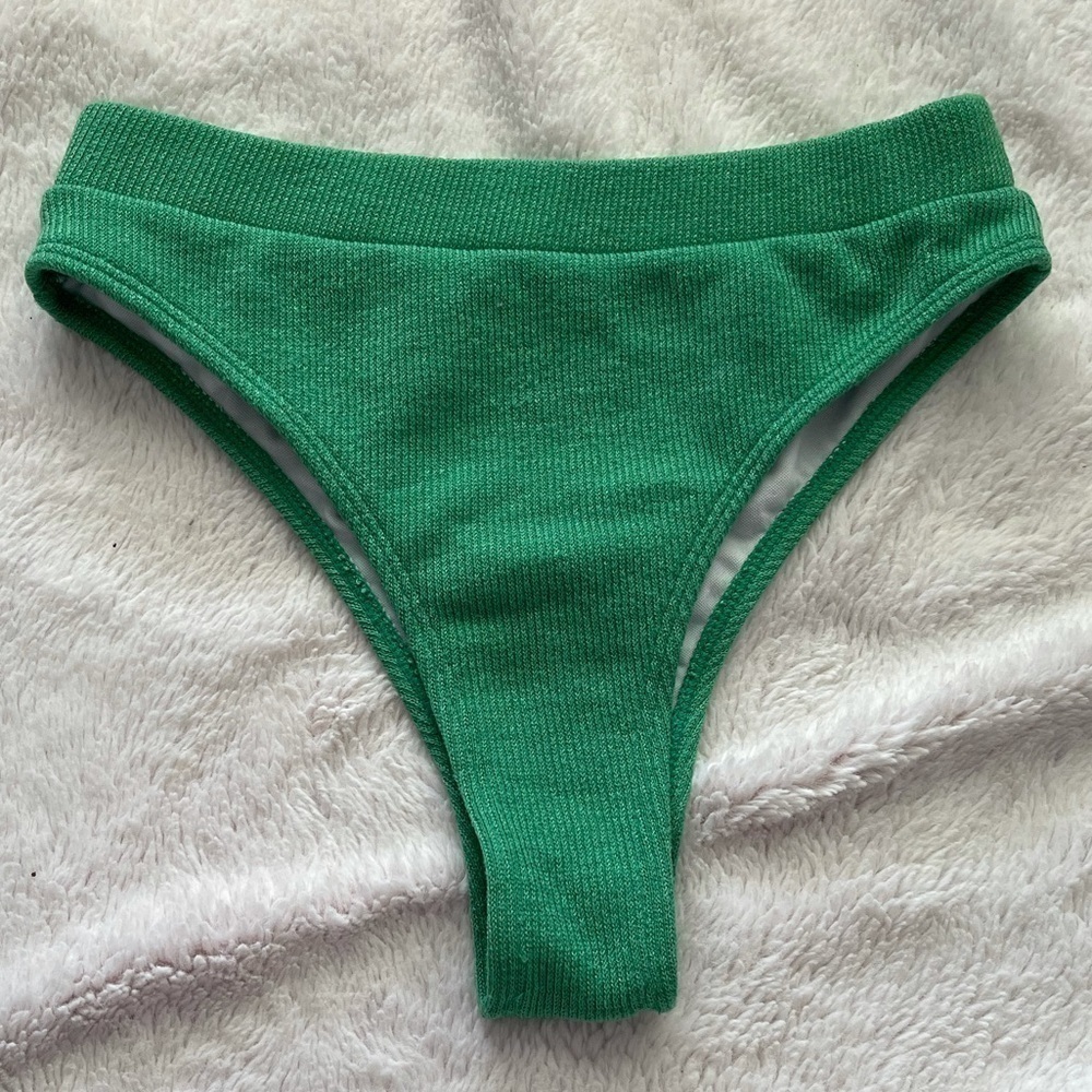 SHEIN High Rise Green Ribbed Cheeky Bikini Bottom